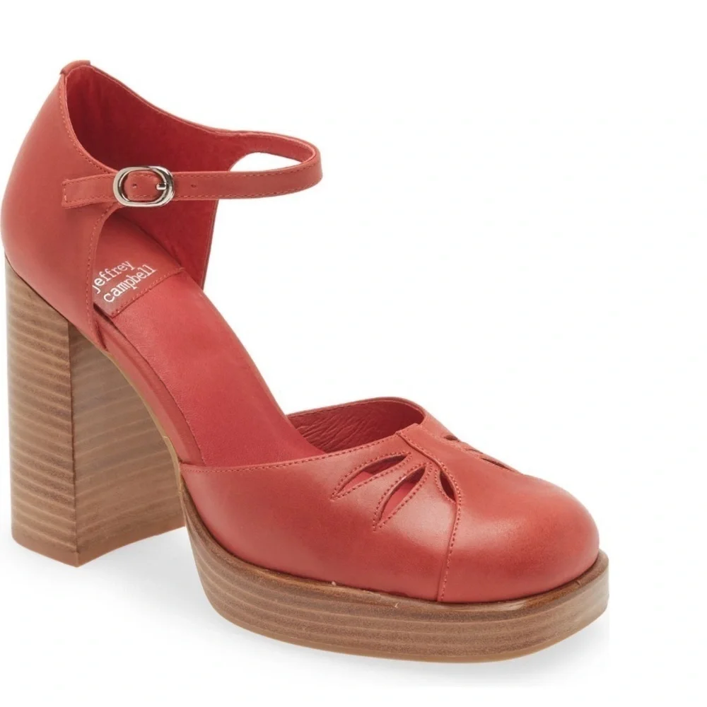 Jeffrey Campbell Red Leather Platform Mary Jane Heels